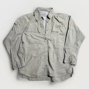 Columbia PFG Omni Shade Womens Nylon Button Up Shirt S Beige Lightweight Vented